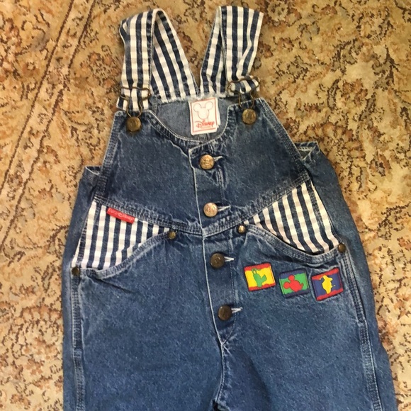 VINTAGE Euro Disney size 18 Month Denim Overalls Patches & Plaid Inserts UNISEX - Picture 10 of 16